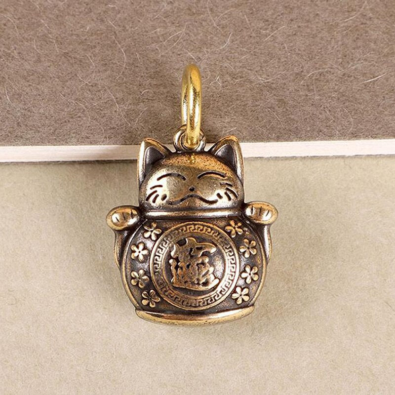 Pure Copper Lucky Cat Keychain DIY Jewelry Hanging Accessories Keyring Pendant Cute Animal Kitten Figure Keyring Pendant Childre