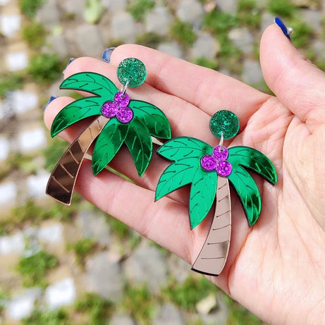 Mirror Acrylic Palm Tree Coconut Earrings Jewelry