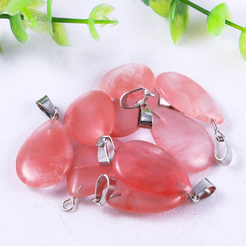 50pcs Natural Stone Waterdrop Pendants Crystal Amethysts Lapis Lazuli Healing Charms Tear Beads For Jewelry Making Earring Gems