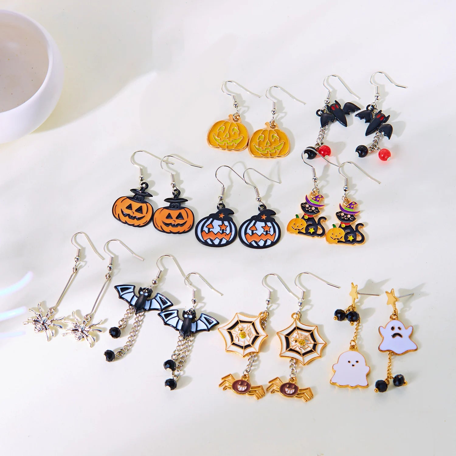 Cute Halloween Dangle Ghost Stud Earrings for Women Fashion Bat Spider Web Cat Pumpkin Star Drop Ear Jewelry Statement Bijoux - Charlie Dolly