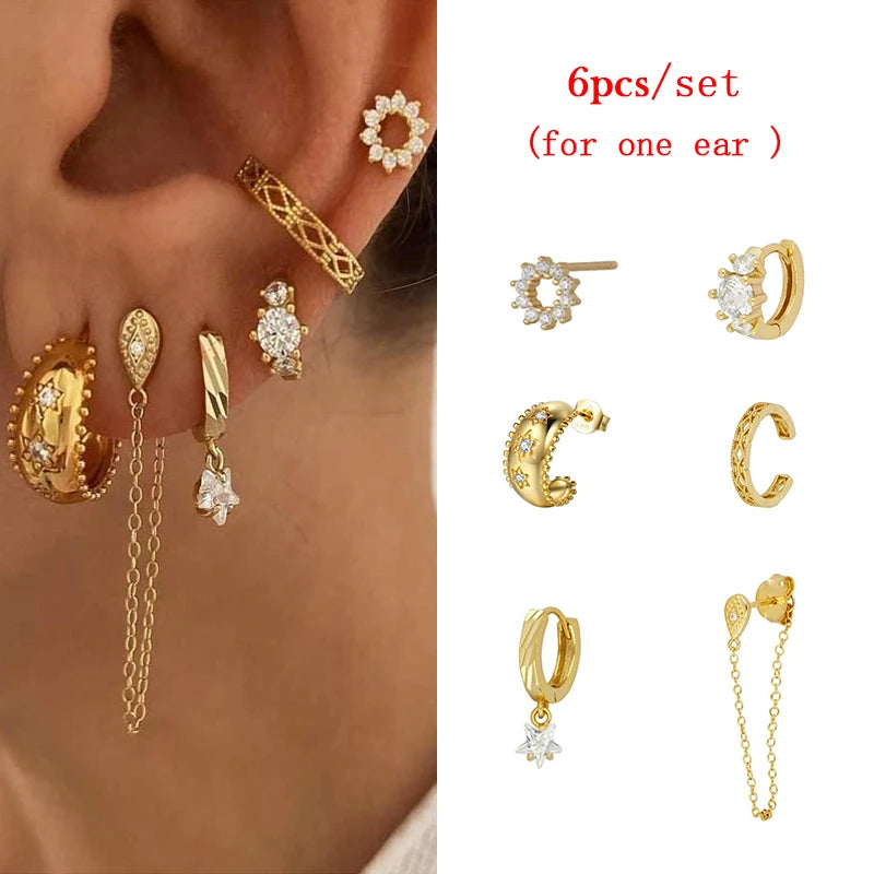 ISUEVA Gold Plated Hoop Earrings Set for Women Retro Boho Piercing Ear Cuffs Stud Drop Dangle Earrings 2023 Jewelry Accessories