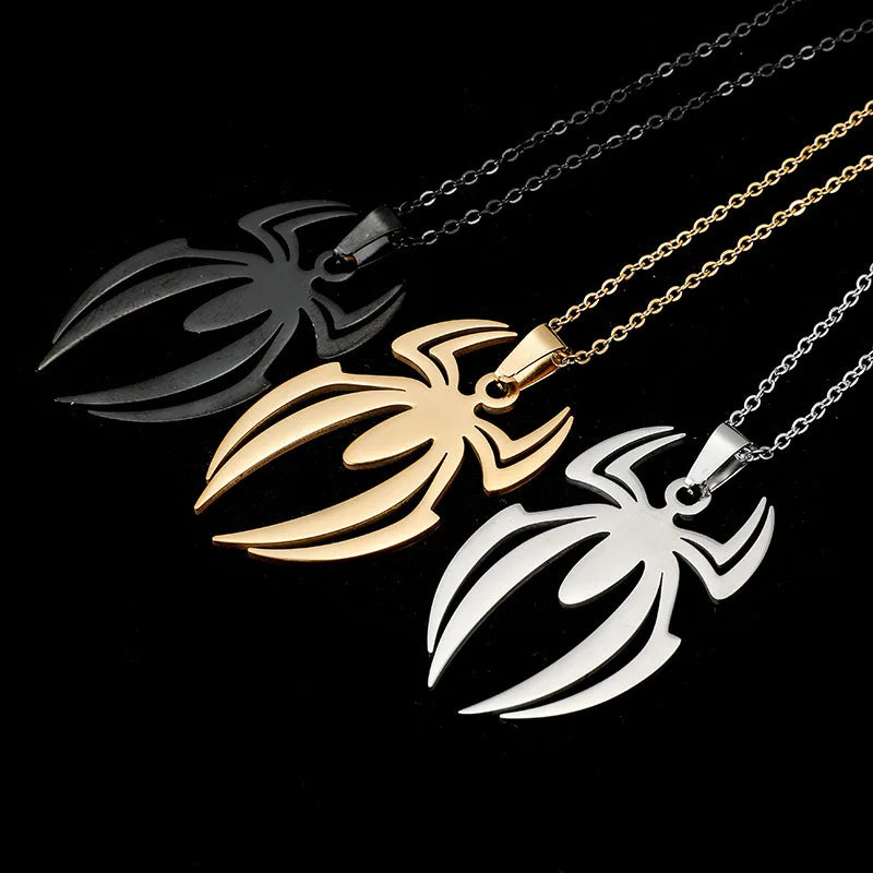 Kpop Stainless Steel Spider Pendants Chain Necklaces for Mens Silver Color Gold Color Pearl String Gothic Punk Halloween Jewelry - Charlie Dolly
