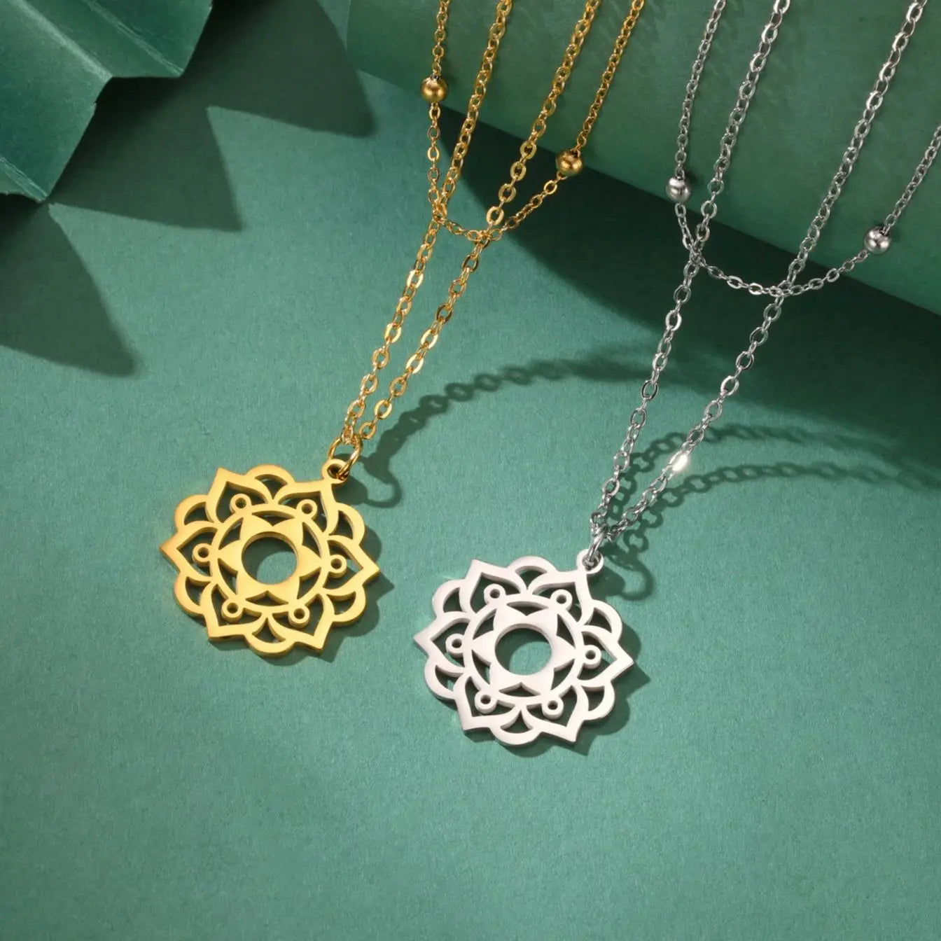 LIKGREAT Yoga Lotus Necklaces Stainless Steel Flower of Life Pendant Women Mandala Healing Buddha Spiritual Chakra Jewelry