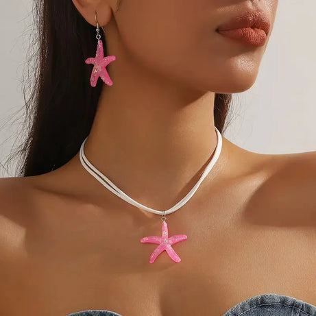 Starfish Rope Chain Choker Necklace Set Jewelry