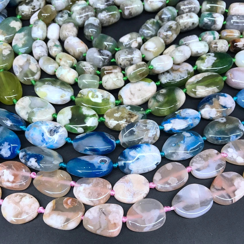 15.5" Strand Raw Sakura Agates Loose Beads,Freeform Natural Pink/Blue/Green Stone Nugget Slab Pendants Boho Jewelry Making