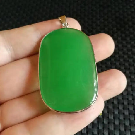 Grade A Natural Myanmar Jadeite Green Jade Oval Pendant Necklace, Fine Amulet