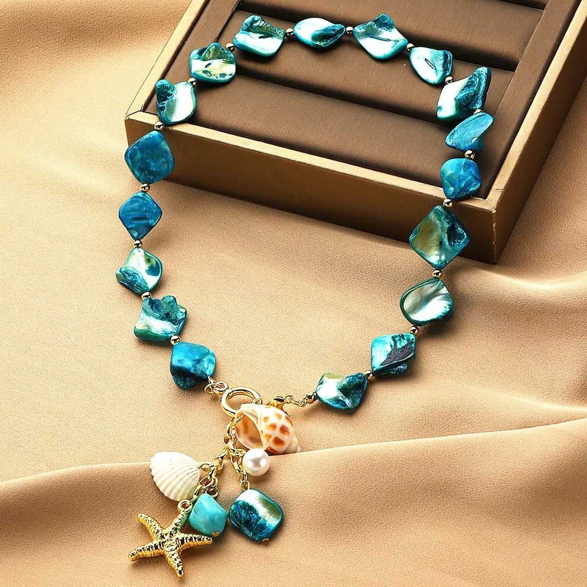 1 PCS  Blue Seashell Necklace – Irregular Ocean Pendant, Boho Beach Jewelry, Summer Vacation Layered Chain for Women
