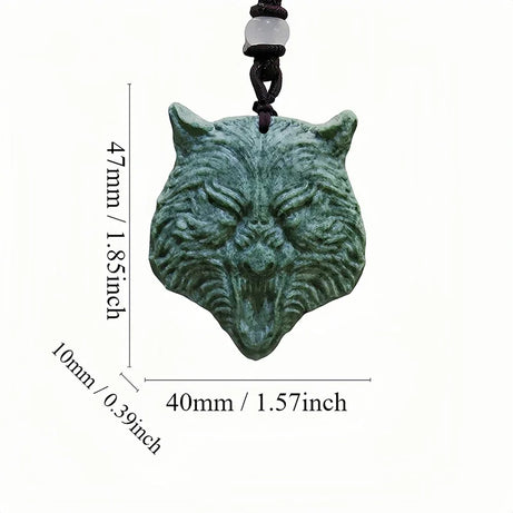 Dark Green Jade Dragon Fox & Owl Pendant Necklace, Carved Amulet Zodiac Talisman