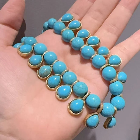 Bohemia Blue Natural Stone Water Drop Beads Chain Choker Necklace Vintage Jewelry for Woman Retro New in Boho Luxury Accessories - Charlie Dolly