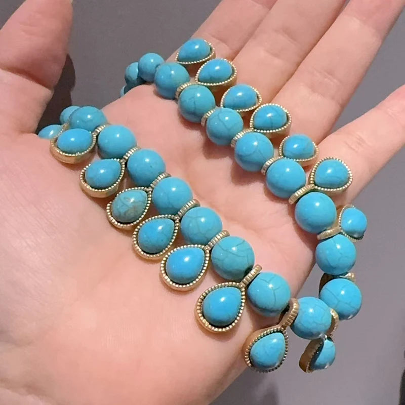 Bohemia Blue Natural Stone Water Drop Beads Chain Choker Necklace Vintage Jewelry for Woman Retro New in Boho Luxury Accessories