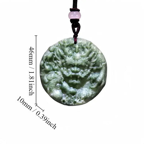 Dark Green Jade Dragon Fox & Owl Pendant Necklace, Carved Amulet Zodiac Talisman