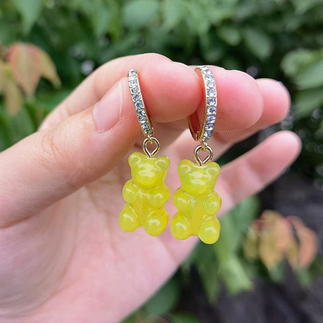 Cute Acrylic Candy Gummy Bear Dangle Earrings for Women Rainbow Bear CZ Hoop Earrings 2022 Korean Fashion Sweet Girl Jewelry - Charlie Dolly