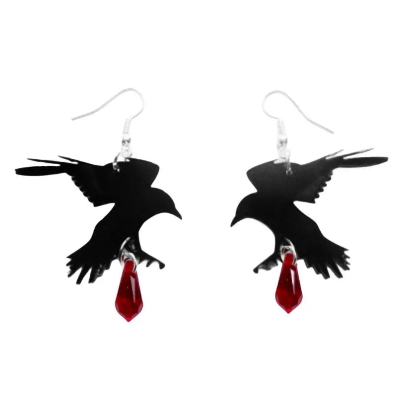 Gothic Black Romantic Crow Dangle Drop Earrings for Women Dark Halloween Jewelry Girls Cool Fashion Accessories