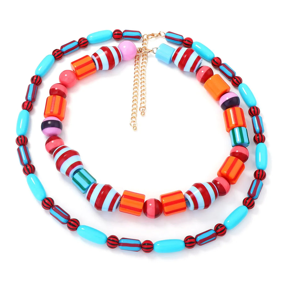 Colorful Resin Bead Double Layer Choker Necklace Jewelry