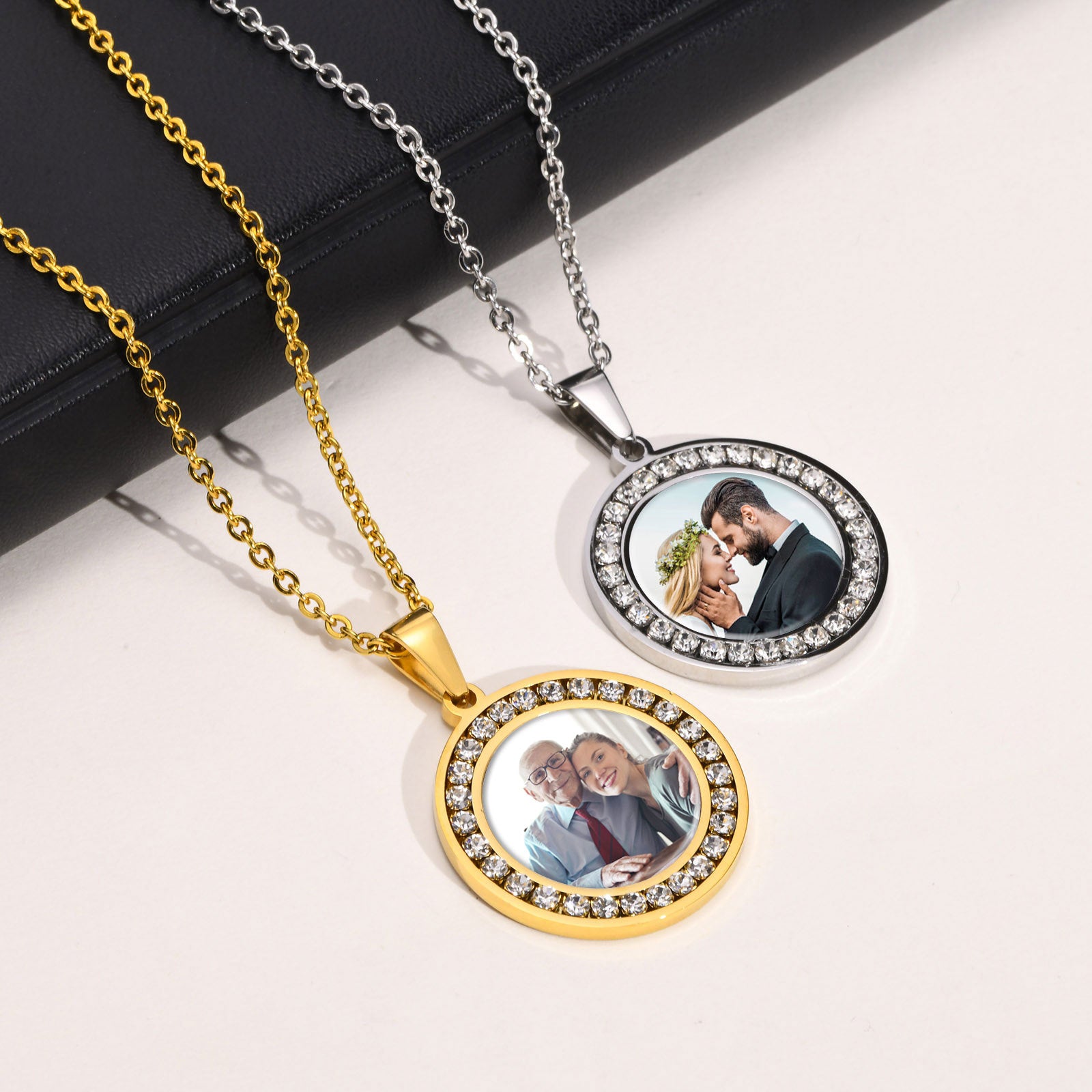 Custom Picture Photo Necklace Pendant For Women Men,Personalized Round Cubic Zirconia Necklace Stainless Steel Chain Adjustable - Charlie Dolly
