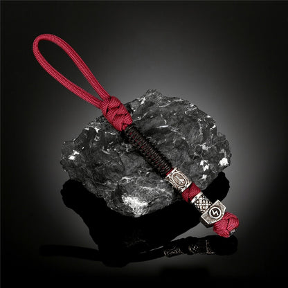 Norse Runes Beads Survival Rope Keychain Men&#39;s Lanyard Thor&#39;s Hammer Knife Pendant Keyring Car Key Accessories Handmade Jewelry