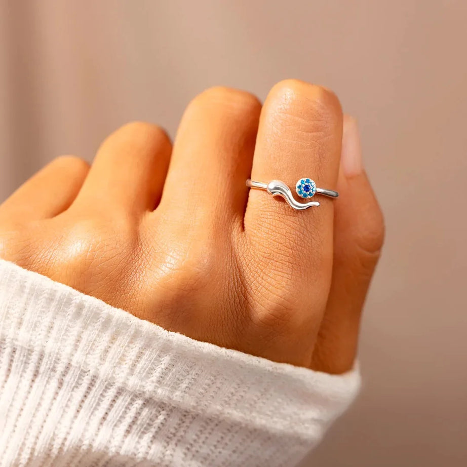 Evil Eye Protection Ring, 14K Gold Zirconia Turkish Nazar Amulet