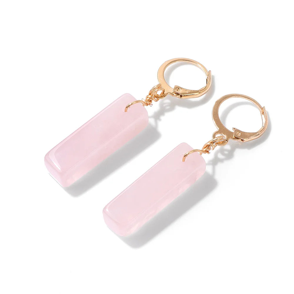 Rectangle Amethysts Dangle Earring Obsidian Quartzs Jades Stone Hoop Earring Fashion Classic Simple Jewelry Gift For Women