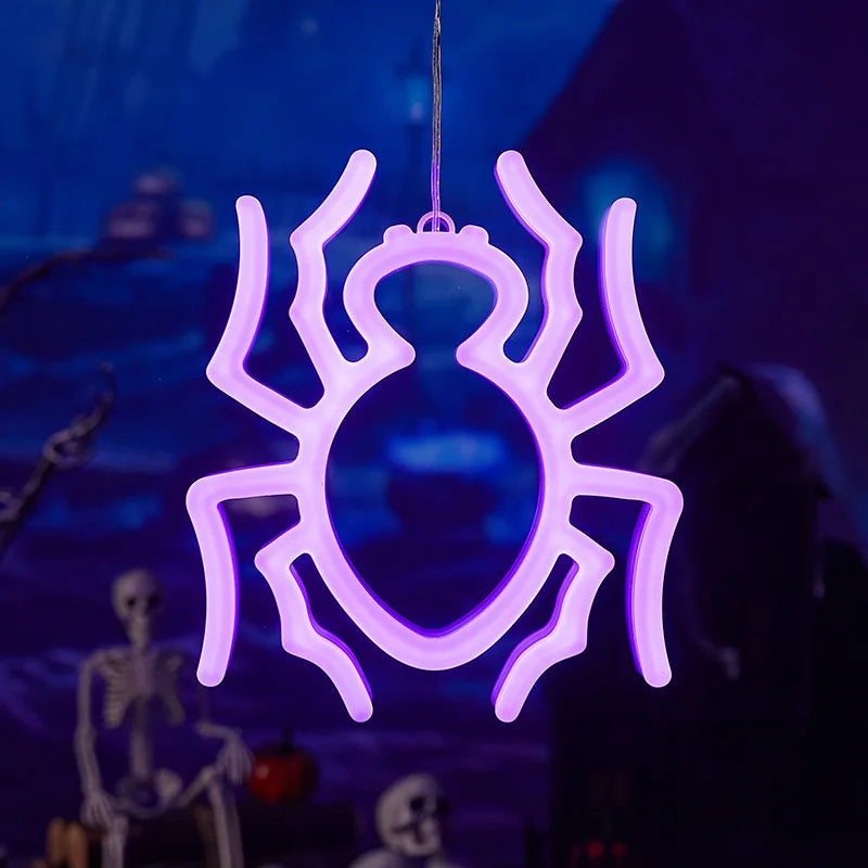 Halloween Window Lights Home Indoor LED Pumpkin Spider Ghost LED Decor Lamp 2024 Halloween Party Hanging Decoration Kids Favors - Charlie Dolly