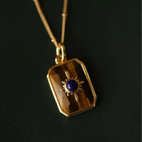 Creative Design Retro Tiger Eye Stone Necklace for Women  Unique Simplicity Light Luxury lapis lazuli Blue Collar Chain Jewelry - Charlie Dolly