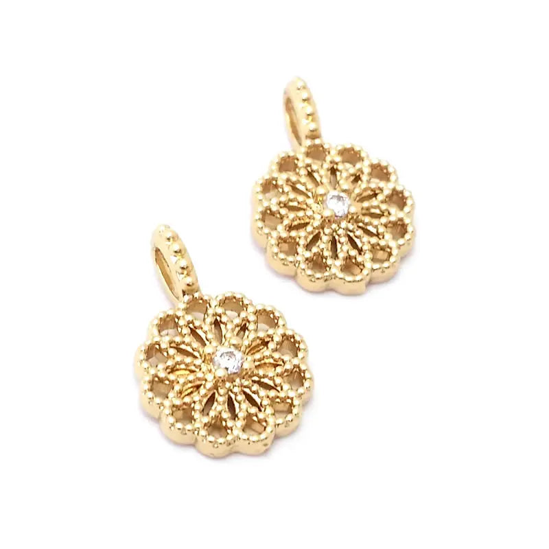 18K Gold Color Brass and Zircon Lotus Flower Necklaces Charms Pendants High Quality Diy Jewelry Accessories Making Supplies
