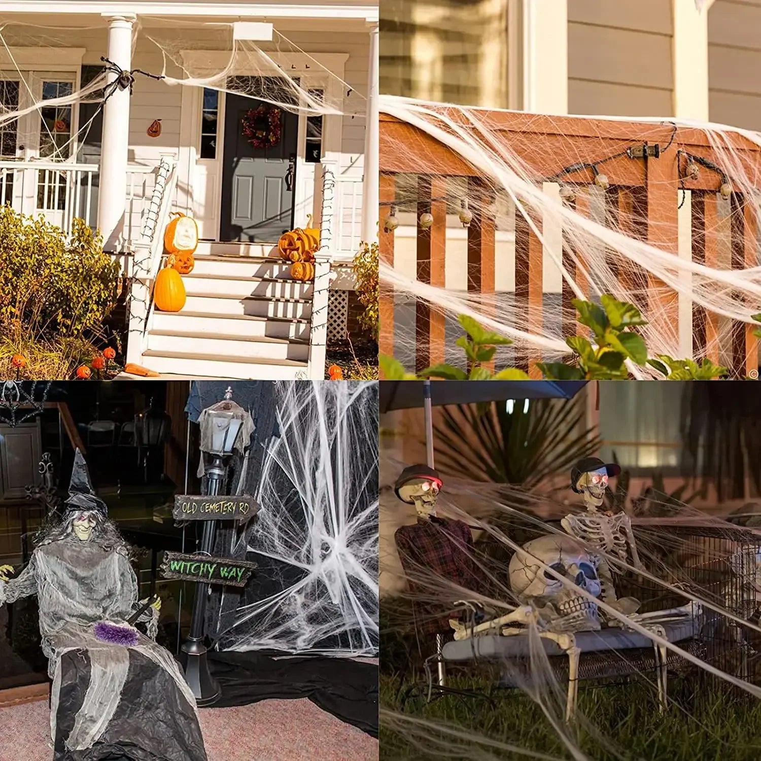 1pc Halloween Elastic Spider Web with Spider Horror Haunted House Yard Scene Arrangement Halloween Faux Decorative Props 2024 - Charlie Dolly
