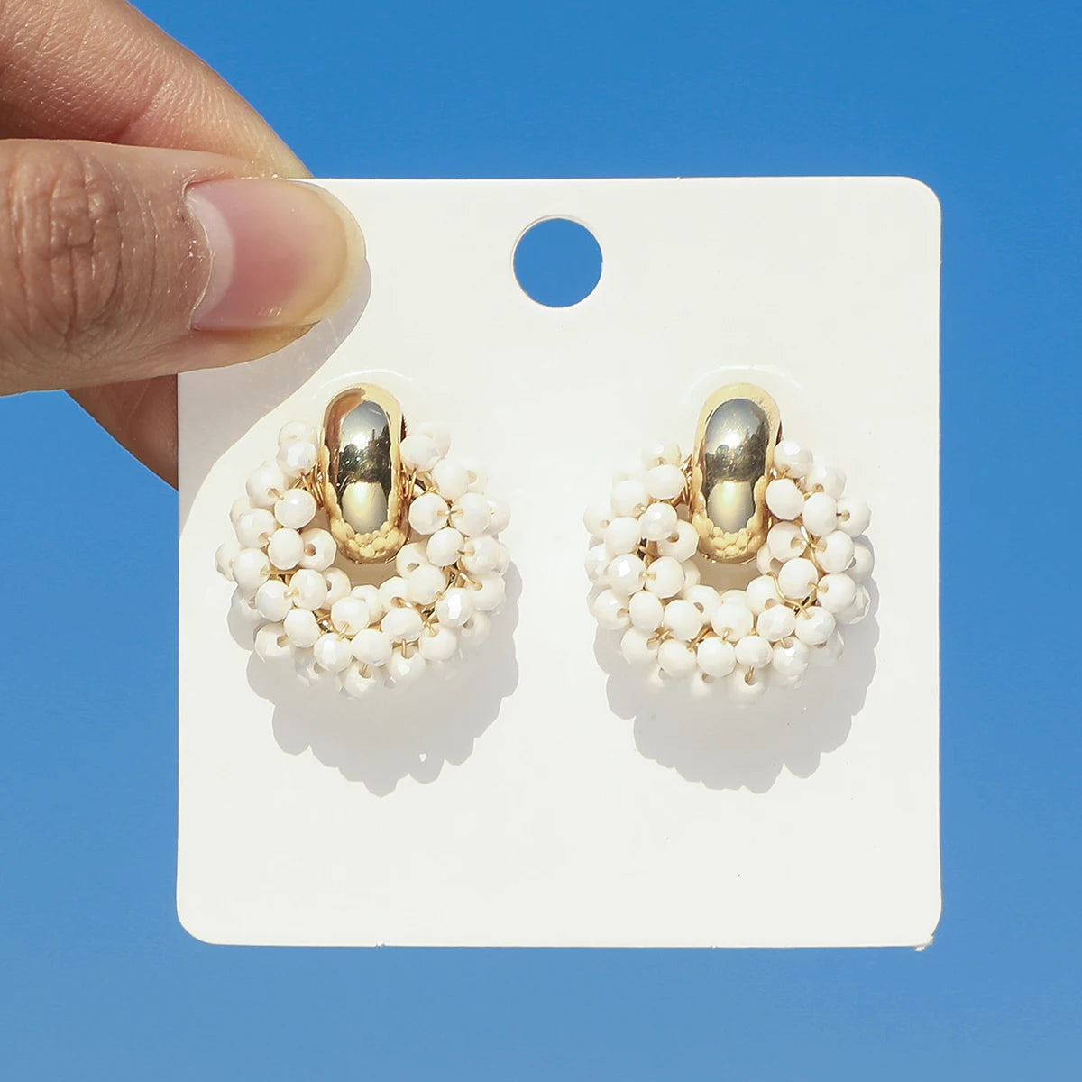Boho Elegant Crystal Beads Drop Earrings for Women Luxury Geometric Dangle Summer Beach Party Jewelry