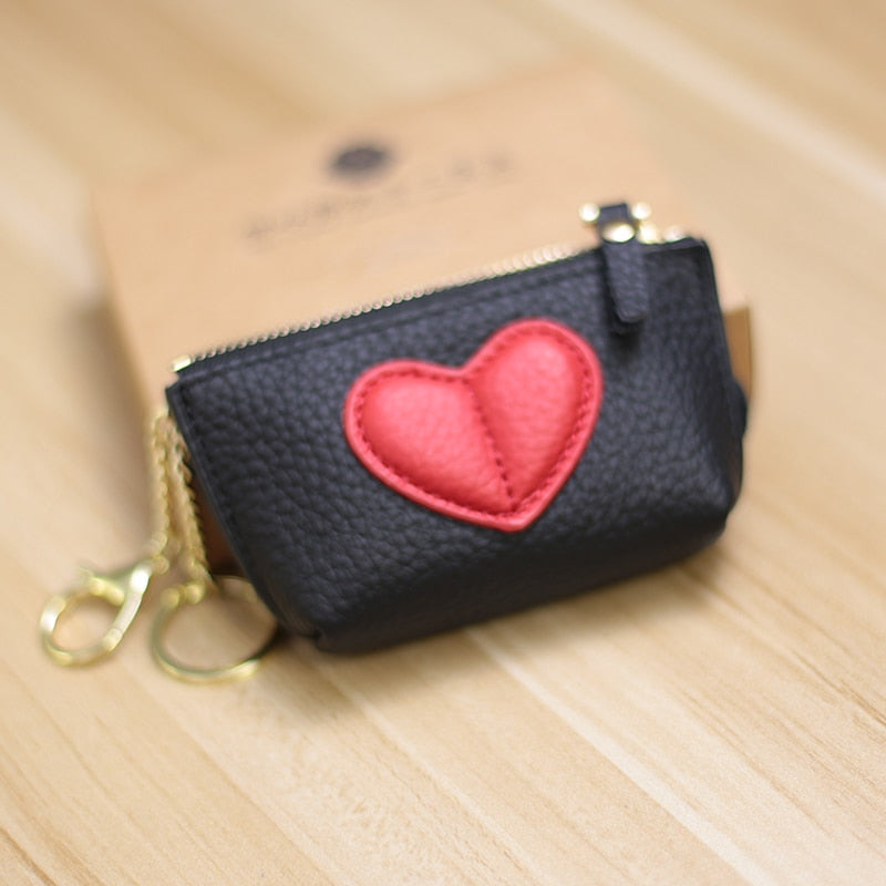 2022 Genuin Leather Heart Coin Purse Women Key Holder Ladies Cute Heart Patch Small Pouch Key Holder Leather Coin Wallet Purse - Charlie Dolly