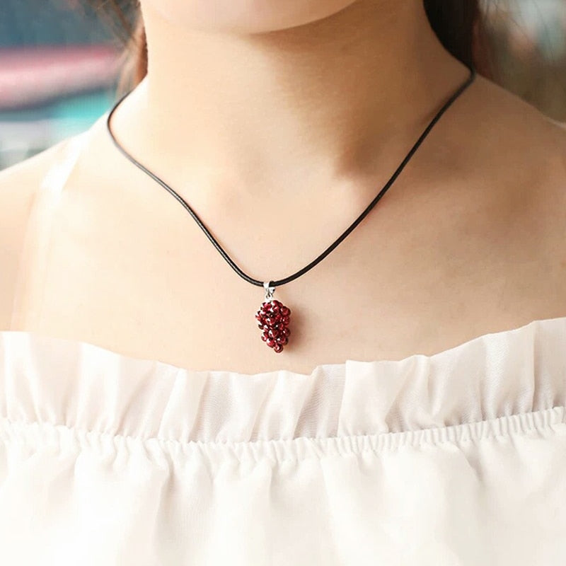 1PC Natural Pomegranate Grape Pendant Lover Necklace Reiki Healing Decoration Real Mineral Material Crystal Bead Jewelry Gift - Charlie Dolly