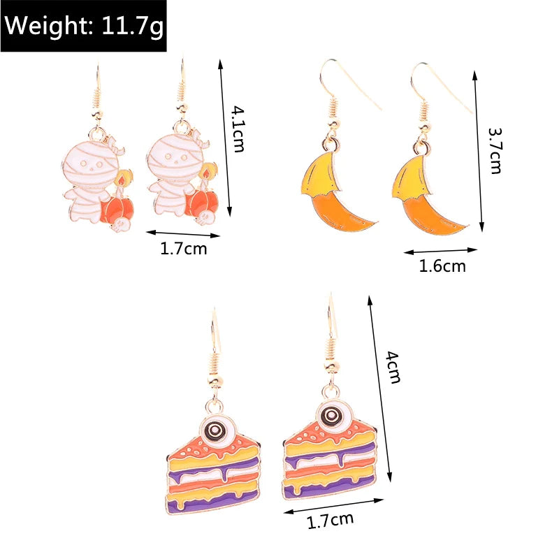 Aihua Fashion Halloween Earrings Enamel Ghost Pumpkin Skeleton Mummy Bat Drop Earrings For Women Halloween Night Party Jewelry - Charlie Dolly