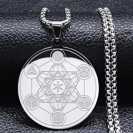 Metatron Cube & Archangel Sacred Geometry Necklace, Flower of Life Lotus Amulet