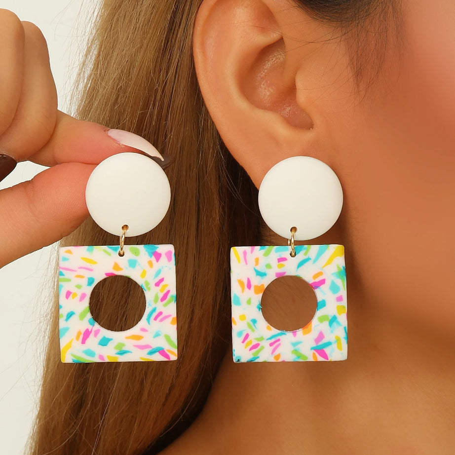 Striped Polymer Clay Rainbow Dangle Earrings Jewelry