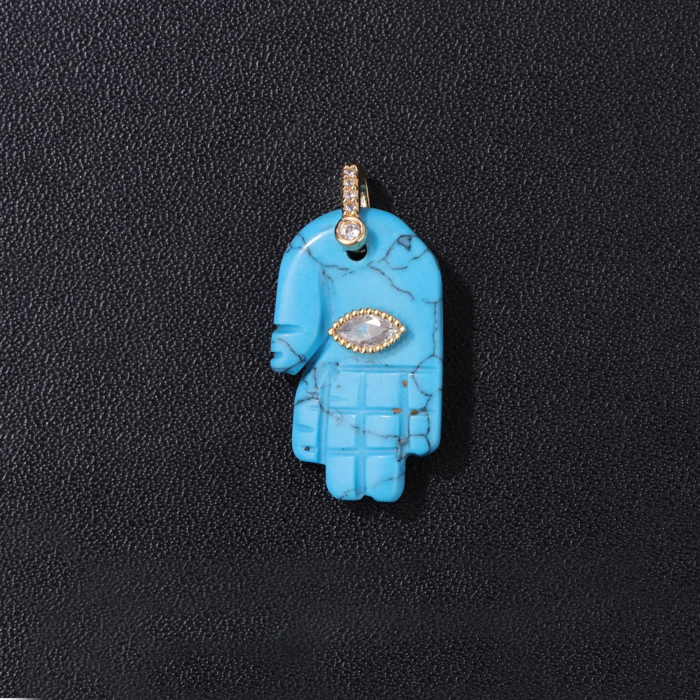 Lucky Natural Stone Fatima Hand Charms 1Pc Blue Lapis Lazuli Evil Eye Hand Pendant For Jewelry Making Earrings DIY Necklace