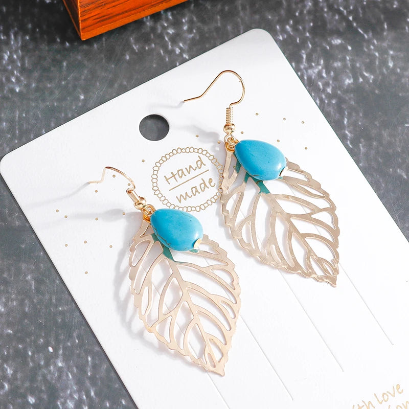 Boho Vintage Turquoise Water Drop Stud Earrings for Women Star Heart Flower Tribe Earring Statement Valentine Day Gift Jewelry