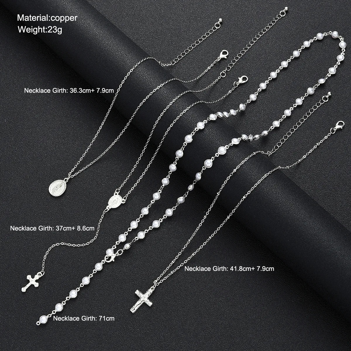 Silver Pearl Cross Pendant Layered Necklace Set Jewelry