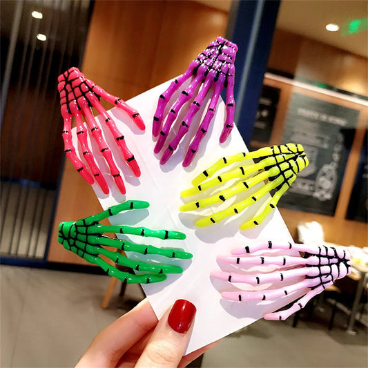 Creative Skeleton Hand Hair Clip for Women Girl Gothic Style Colorful Hairpin Halloween Makeup Party Headwear Hair Accessories