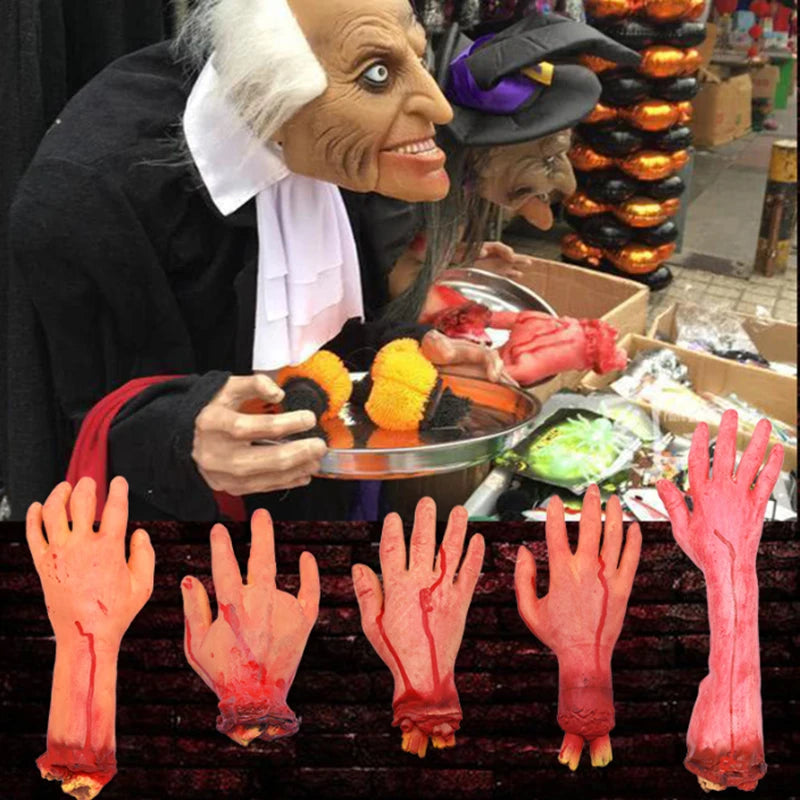 2024 Halloween Fake Human Arm Plastic Hands Foot Bloody Dead Body Parts Outdoor Haunted House Scary Props Halloween Decorations - Charlie Dolly