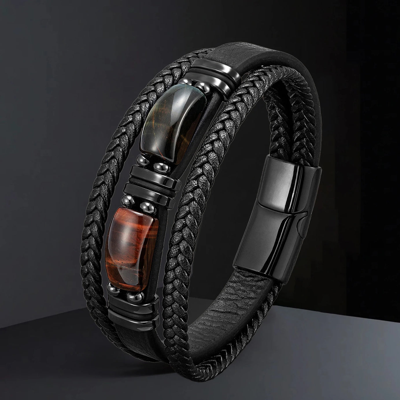 Natural Stone Leather Wrap Bracelet