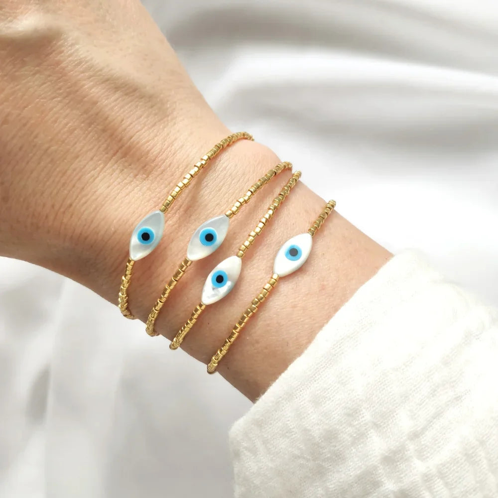 CCGOOD 1pcs Evil Eye Miyuki Seed Bead Bracelet Adjustable Rope Minimalist Jewelry Womens Spiritual Protection Gift Everyday Wear