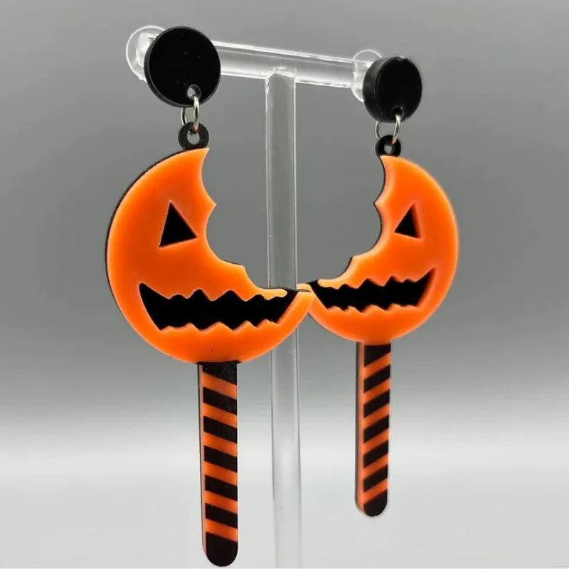 halloween Jewelry Spooky Acrylic Cute Trick Or Treat Lollipop horror Call me Knife Pumpkin Earrings - Charlie Dolly