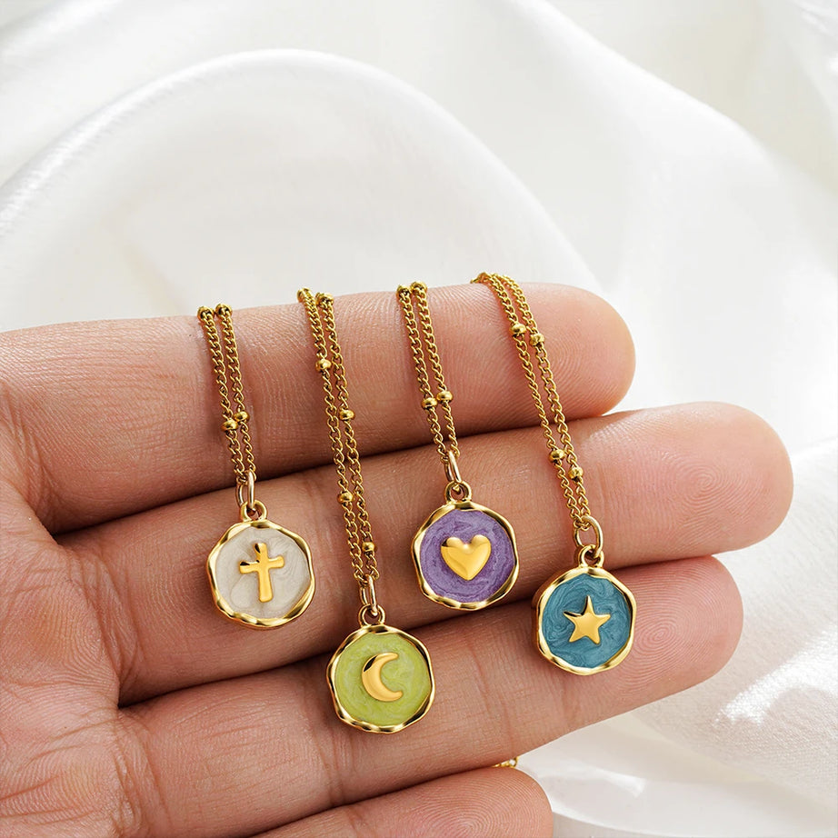 Punk Opal, Cross and Heart Enamel Pendant Choker