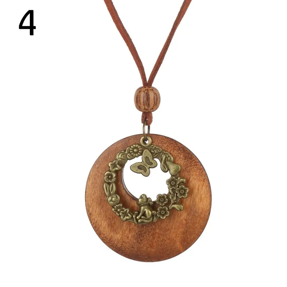 Nepal Wood Bead Tassel Sweater Chain Necklace Jewelry