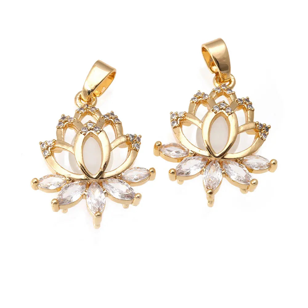 18K Gold Color Brass Lotus Flower Charms Pendants High Quality Diy Necklace Earrings Jewelry Making Accessories