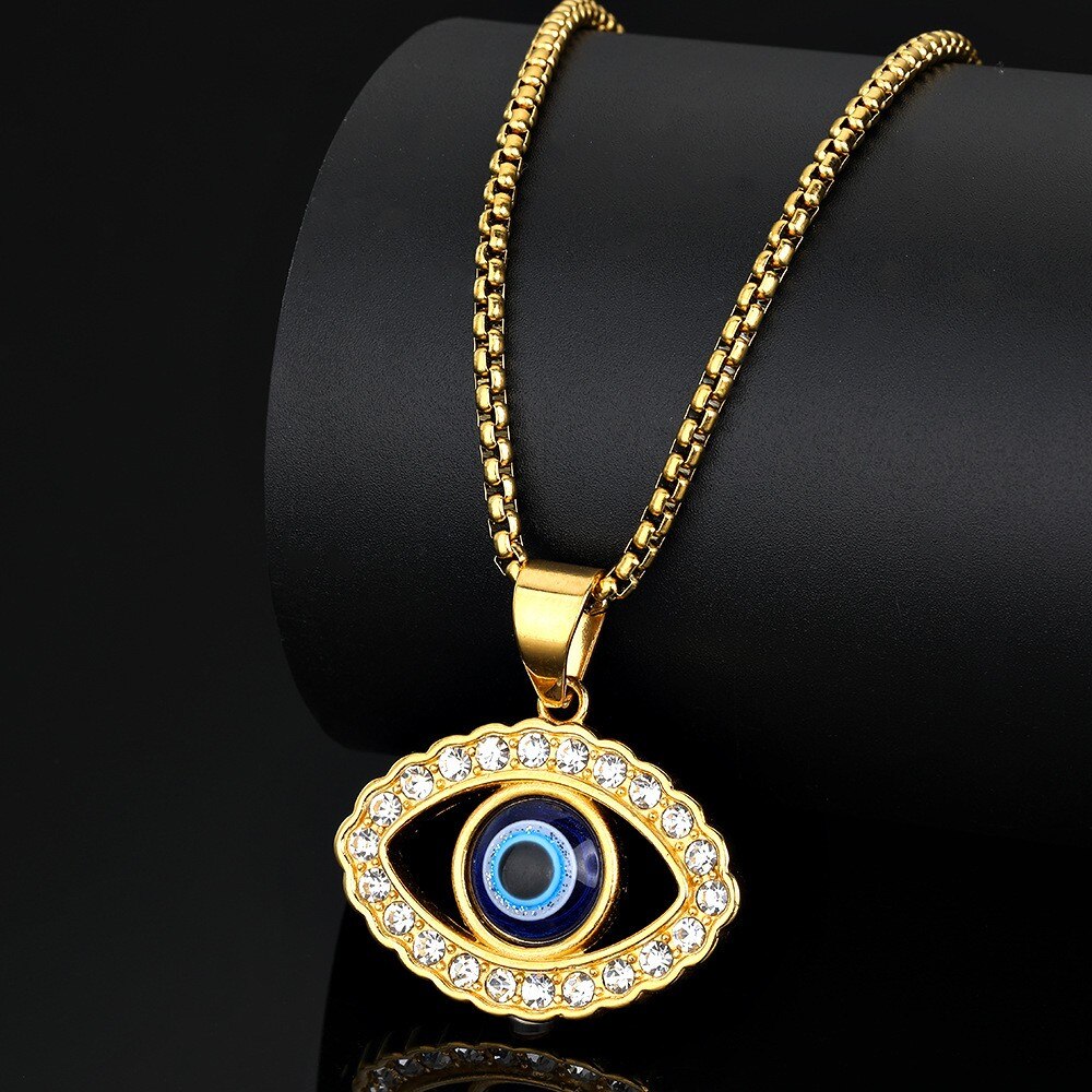 Rhinestone Hollow Out Personality Eyes Men Alloy Pendants Necklace Hip Hop Rapper Pendants Jewelry Shine Metal Couple Accessory - Charlie Dolly