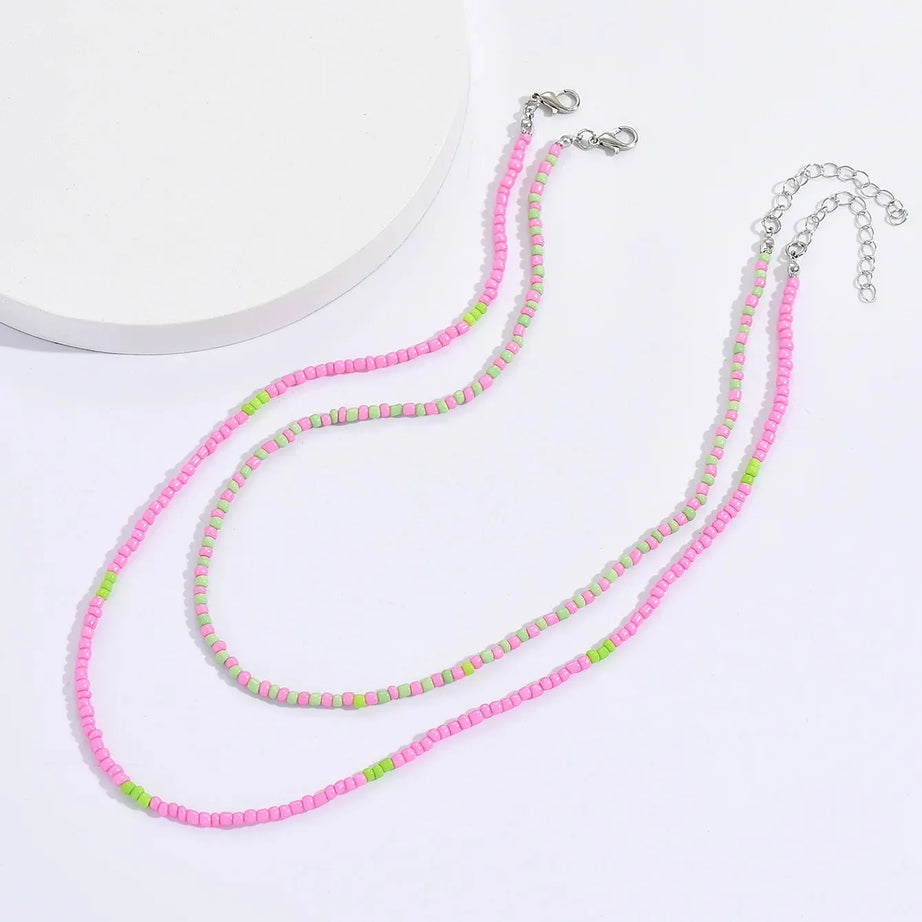 Seed Bead Double Layer Collar Necklace Jewelry