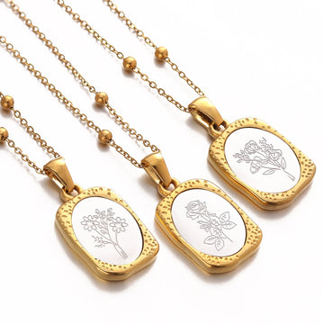 Birth Flower Necklace for Women Stainless Steel Month Lotus/Daisy/ Rose Floral Pendant +Chain Personalized Jewelry Birthday Gift
