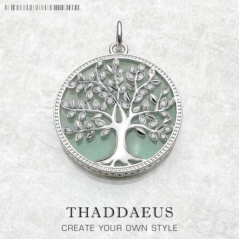 S925 Silver Green Stone Tree of Life Pendant, Sacred Growth Amulet Necklace
