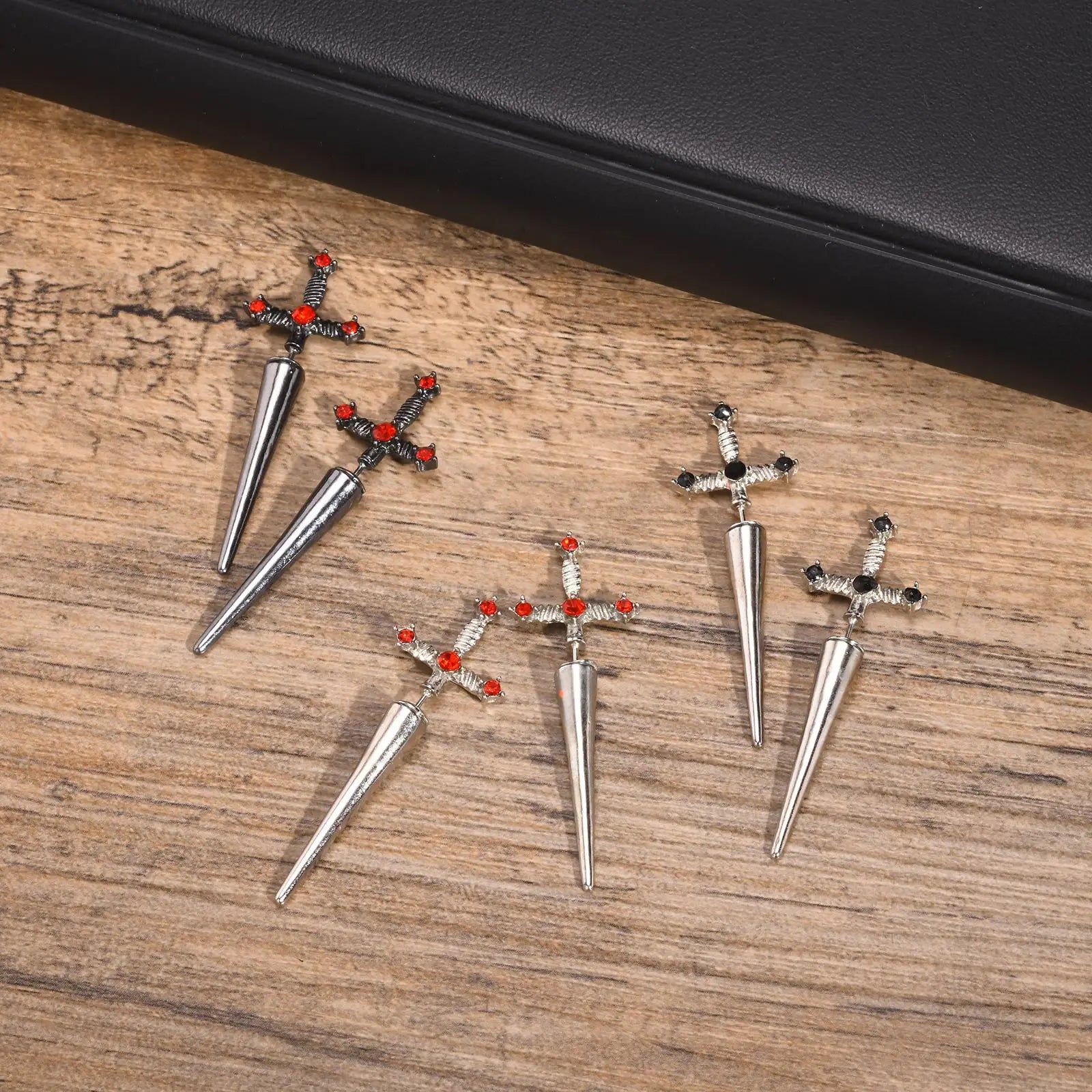 Gothic Sword Shaped Earrings for Men Boys,Metal Black Stone Cross Studs Earrings,Rock Punk Jewelry Anniversary Birthday Gifts - Charlie Dolly