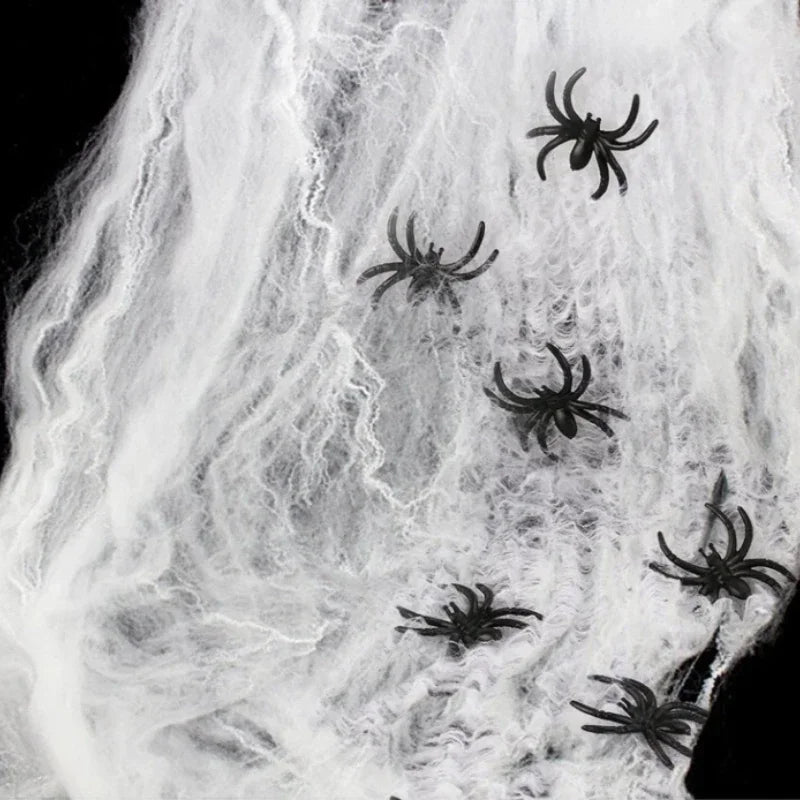 1pc Halloween Elastic Spider Web with Spider Horror Haunted House Yard Scene Arrangement Halloween Faux Decorative Props 2024 - Charlie Dolly