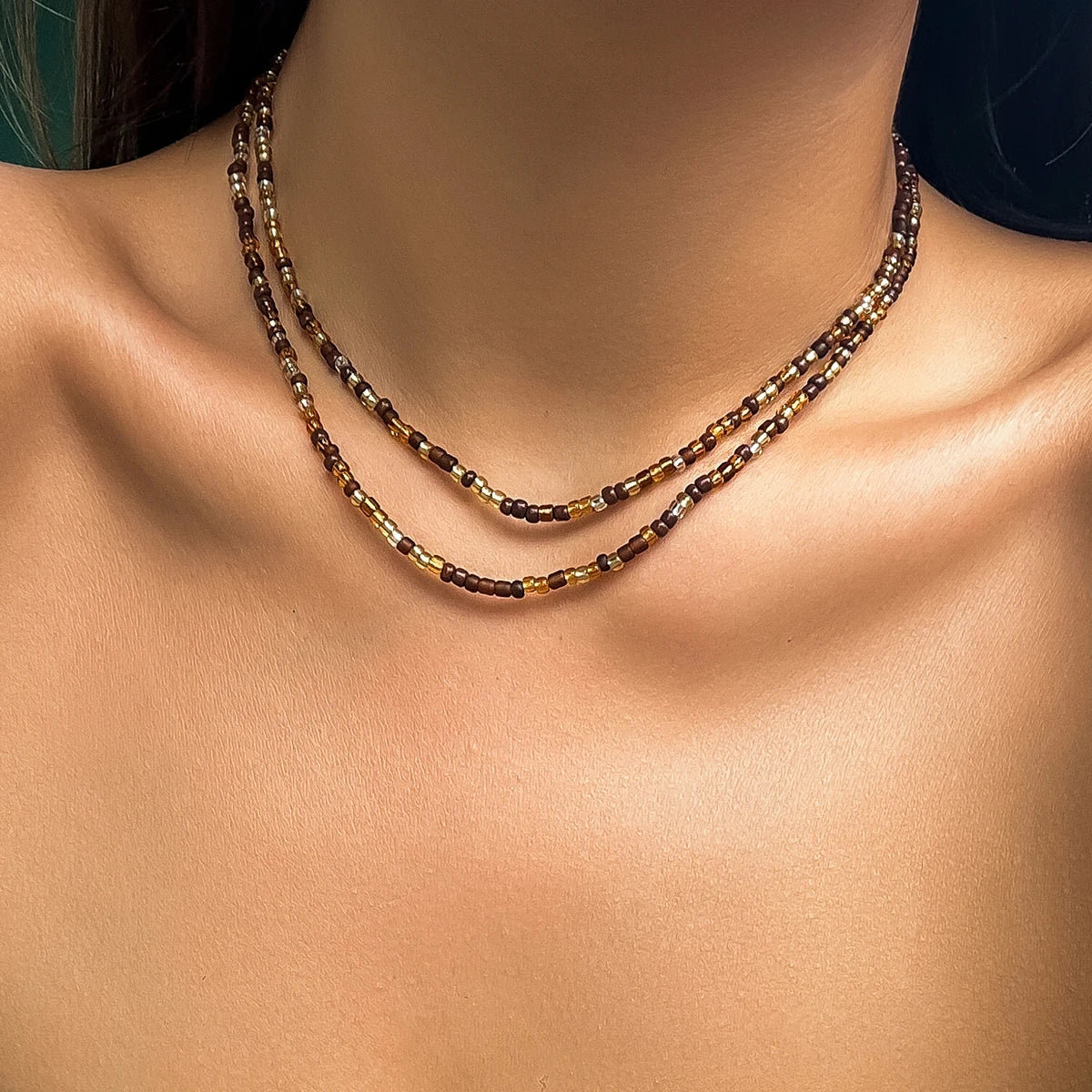 Acrylic Seed Bead Double Layer Choker Necklace Jewelry